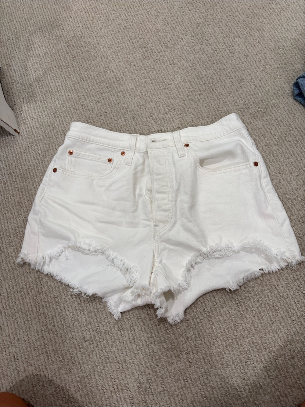 Levi's White Frayed Hem Denim Shorts